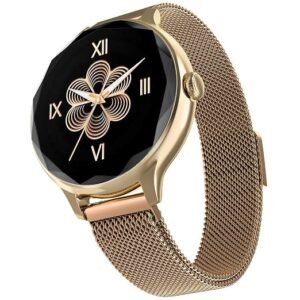Noise Diva (Smartchoice) Smartwatch with Diamond Cut dial, Glossy Metallic Finish, AMOLED Display, Mesh Metal and Leather Strap Options, Female Cycle Tracker smart Watch for Women (Gold Link)