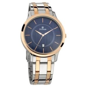 Titan Karishma Quartz Analog With Date Blue Dial Two Toned Silver & Rose Gold Stainless Steel Strap Watch for Men - NT1825KM01